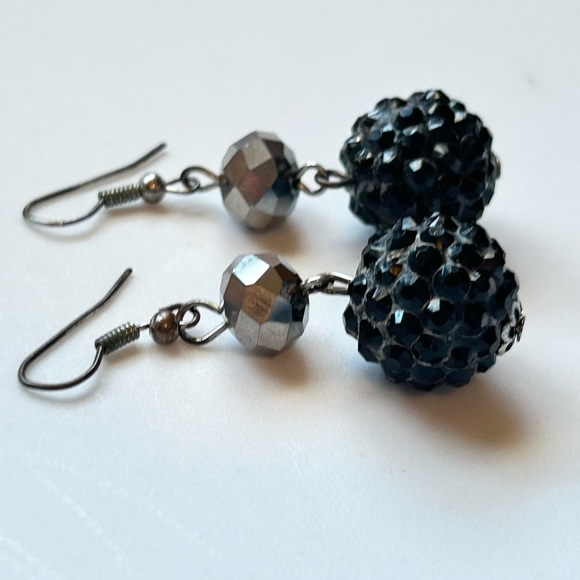 Gothic Shamballa Black Crystal Dangle Earrings Statement Y2K Vintage Jewelry - Picture 4 of 11